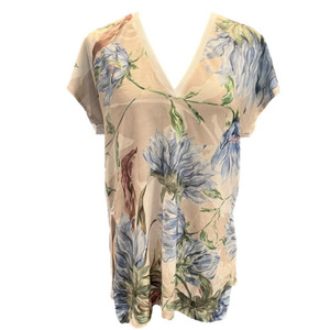 Zara Floral V-neck Cap Sleeves T shirt tunic Size S